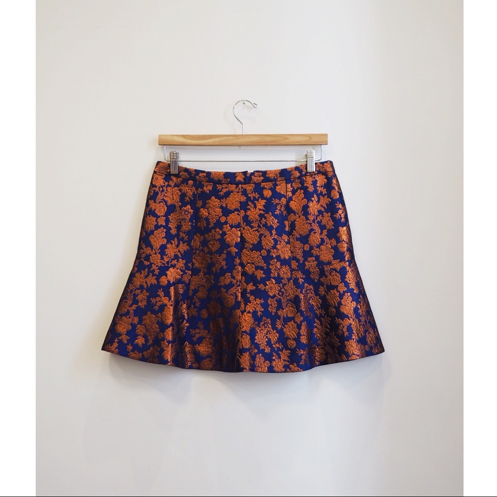 Navy & Bronze J Crew Embroidered Skirt- Sz 8